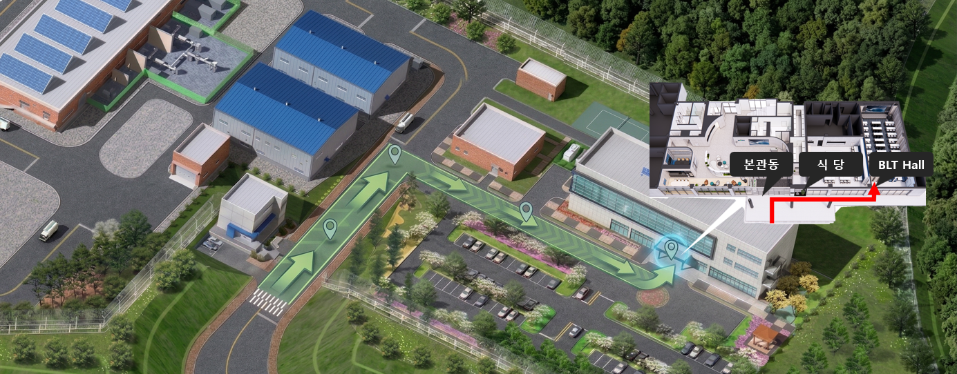 BLT Hall 안내 지도 - 본관동 1층 BLT Hall까지의 경로